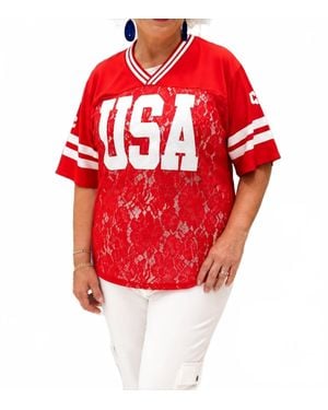 Grace + Emma Usa Lace Jersey Shirt - Red