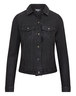 Infinity Leather Leather Trucker Jeans Jacket- Doha - Black