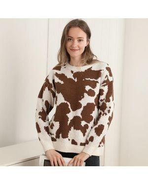 TRUEDAMES Cow Pattern Crew Neck Sweater - Brown