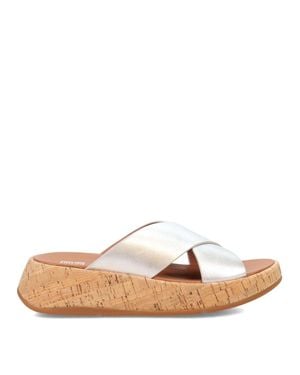 Fitflop F-Mode Ft8-011 Cross Sandals Leather Cork Flatform Slip-On - Brown