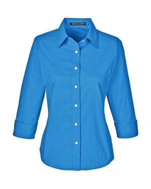 Devon & Jones Perfect Fit Three-Quarter Sleeve Stretch Poplin Dress Shirt - Blue