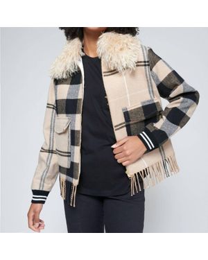 Vilagallo Check Fringe Bomber Jacket - Gray