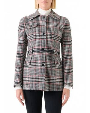Akris Punto Glen Plaid Wool Tweed Belted Jacket - Gray