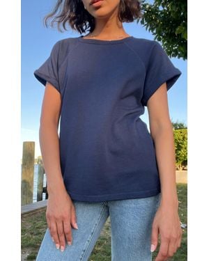 Bobi Boatneck Roll Sleeve Raglan Top - Blue