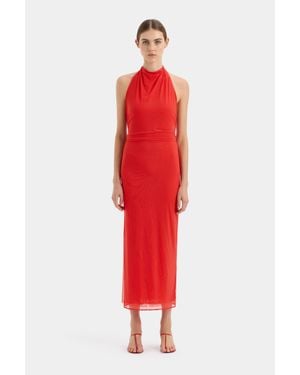 SIR. Jacques Mesh Halter Midi Dress - Red