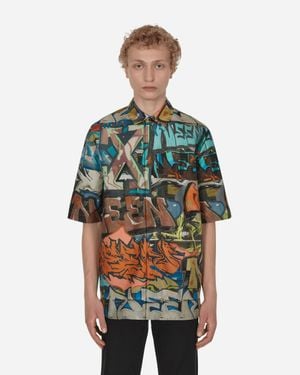 Off-White c/o Virgil Abloh Graffiti-Inspired Short Sleeve Neen Allover Shirt - Blue