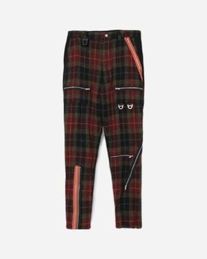 Undercover Men S Harris Tweed Wool Zip Trousers Bordaux - Multicolour