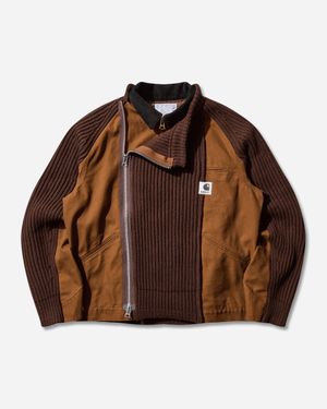 Sacai Men S Carhartt Wip Washed Duck X Wool Knit Blouson - Brown
