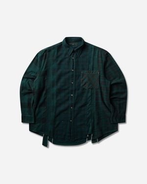 Needles Men S 7 Cuts Flannel Shirt Over Dye Dark - Green
