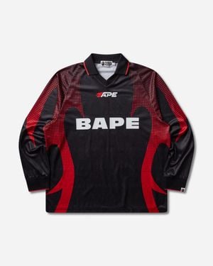 A Bathing Ape Men S Ape Flame Monogram Jacquard Logo Relaxed Fit Football Jersey - Red