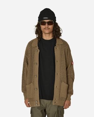 Cav Empt Collared Mesh Knit Cardigan Khaki - Green