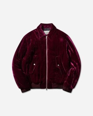 Dries Van Noten Men S Back Zip Velvet Bomber Jacket Violet - Red