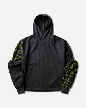 GR10K S Somma Wool Plaid Hoodie Anthracite - Black