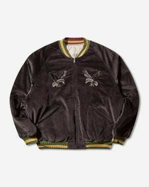 Kapital Men S Velveteen Souvenir Jacket (raven And Skull) - Black
