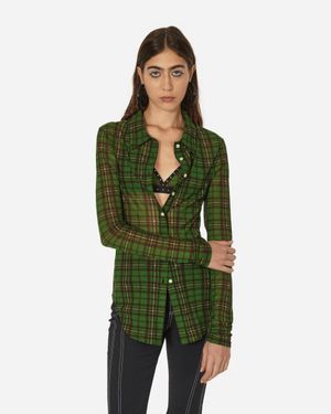 Priscavera Tartan Button Down Top - Green