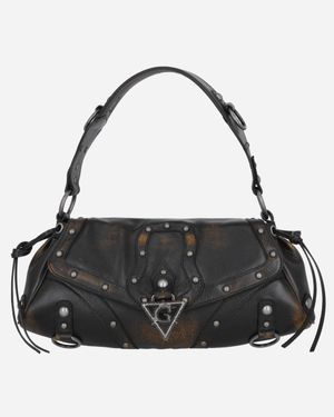 Guess Washed Leather Shoulder Bag - Black