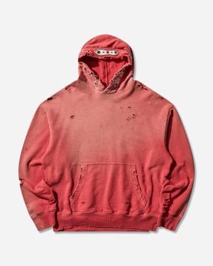 Kapital Men S Sweat Knit Thriller Damaged Hoodie (studs) - Red