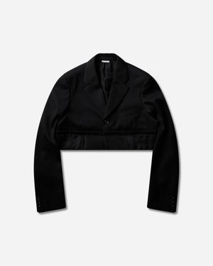 Comme des Garçons S Wool Satin Layered Cropped Blazer - Black