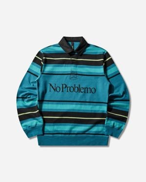 No Problemo Striped Longsleeve Rugby Shirt Aqua - Blue