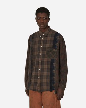 Needles 7 Cuts Flannel Wide Shirt Over Dye - Brown
