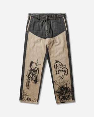 Chio Men S 10 Pocket Double Knee Denim Pants Washed - White