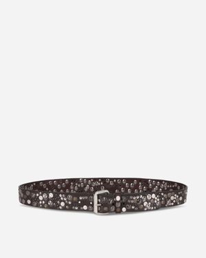 Dries Van Noten Studded Leather Belt Dark - White