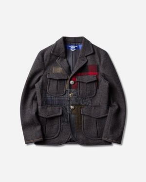 Junya Watanabe S Mixed Tweed Patchwork Hunting Jacket Sax - Black