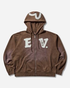 Evisu S Heavy Weight Zip Hoodie - Brown