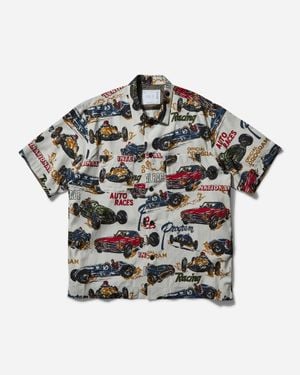 Sacai Car Race & Tropical Print Button-Up Shirt in Blue for