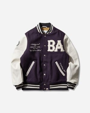A Bathing Ape Men S Statue Of Liberty Varsity Jacket - Blue
