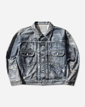 Junya Watanabe Men S New Manual Printed Denim Jacket Indigo - Gray
