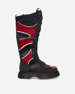 Dr. Martens Women S Buzz Boxer 18 Eye Boots Black / Scarlet Red