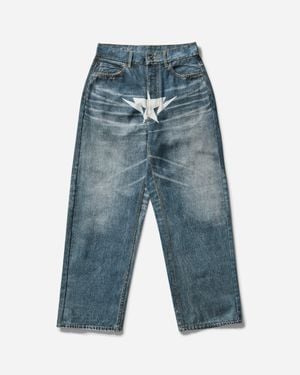 A Bathing Ape Men S Fake Print Sta Denim Trousers Light Indigo - Blue