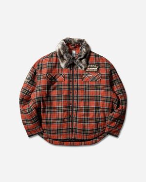 Protocol Index S Fur Collar Flannel Check Shirt Jacket - Red