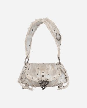 Guess Distressed Denim Shoulder Bag White