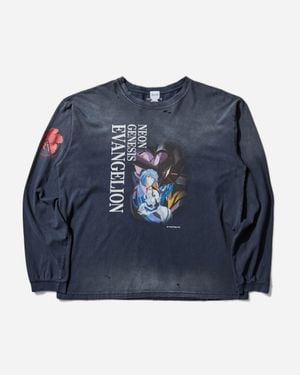 Protocol Index Men S Overdyed Vintage Neon Genesis Evangelion Longsleeve T-shirt Navy - Blue