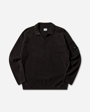 C.P. Company S Chenille Cotton Polo Lens Jumper - Black