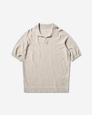 C.P. Company S Cotton Crepe Shortsleeve Polo Frozen Dew - Natural