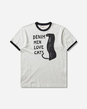 Kapital Men S 20/-jersey Ringer T-shirt (denim Men Love Cats Scratch) - Grey