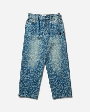A Bathing Ape Men S Line Camo Jacquard One Point 13oz Denim Trousers Light Indigo - Blue