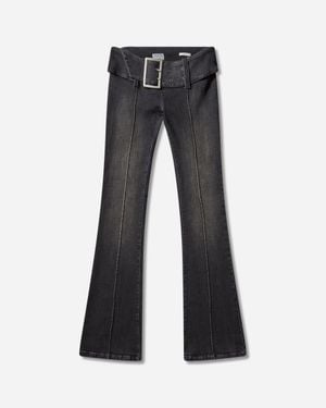 Guess Women S Belted Bootcut Trousers Sanded Wash - Black