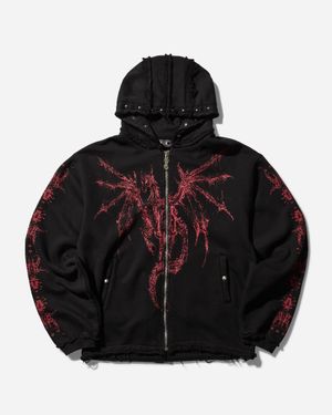 THUG CLUB S Dragon Stud Zip Up Hoodie - Black