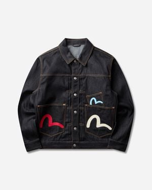 Evisu S Seagull Print And Multi-Pocket Denim Jacket Raw - Black
