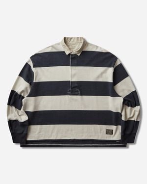 Kapital Men S Jail Stripe Jersey Big rugger Shirt Black / Ecru - Blue
