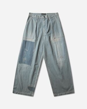 Kapital Men S Liberty Hickoree Fatigue baggy Trousers (rushfiled Remake) Hickory Stripes - Blue
