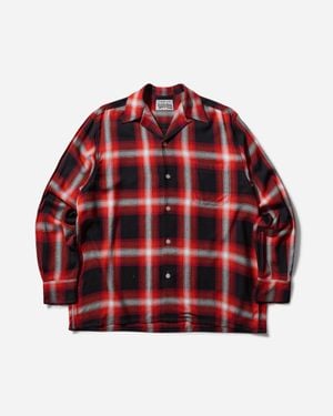 Wacko Maria Ombre Check Open Collar Longsleeve Shirt (Type-1) - Red