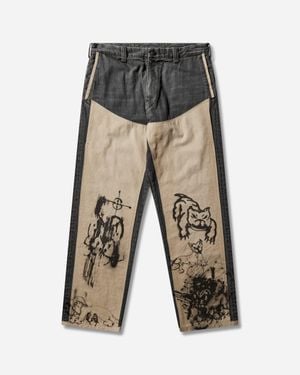 Chio Men S 10 Pocket Double Knee Denim Trousers Washed - White