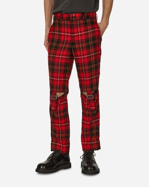 Comme des Garçons Tartan Knee Buckle Detail Pants - Red