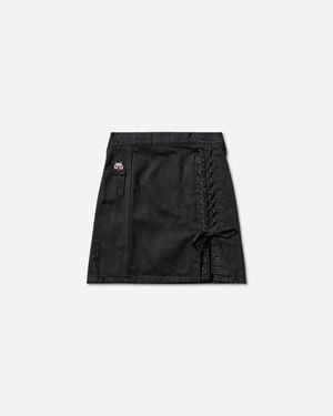 Hysteric Glamour Women S Apple Panda Embroidered Side Lace-up Denim Mini Skirt Black