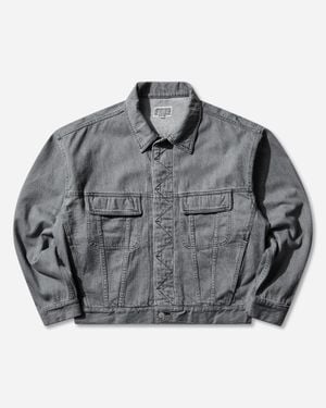 Cav Empt Men S Washed Black Denim Trucker Jacket - Gray